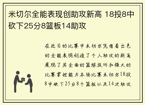 米切尔全能表现创助攻新高 18投8中砍下25分8篮板14助攻