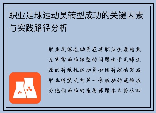 职业足球运动员转型成功的关键因素与实践路径分析 职业足球运动员转型成功的关键因素与实践路径分析